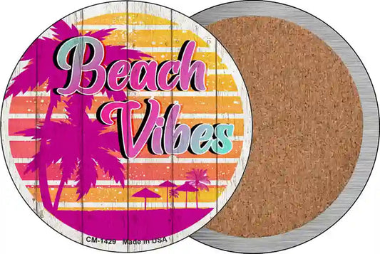 Beach Vibes Palm Novelty Circle Coaster Set of 4