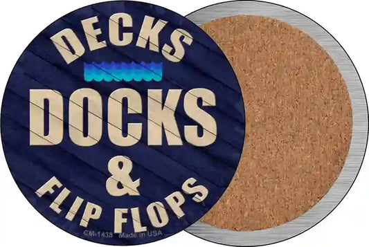Decks Docks and Flip Flops Novelty Circle Coaster Set of 4