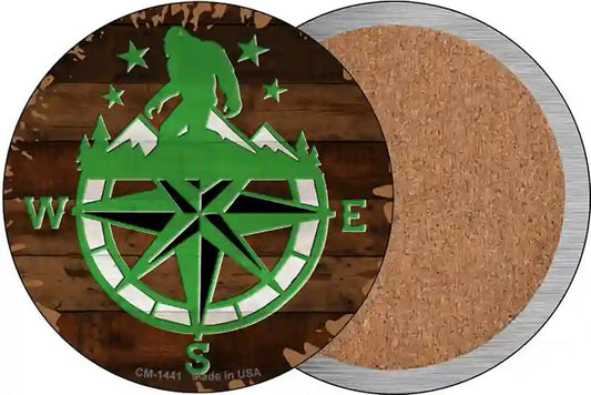 Sasquatch Compass Novelty Circle Coaster Set of 4