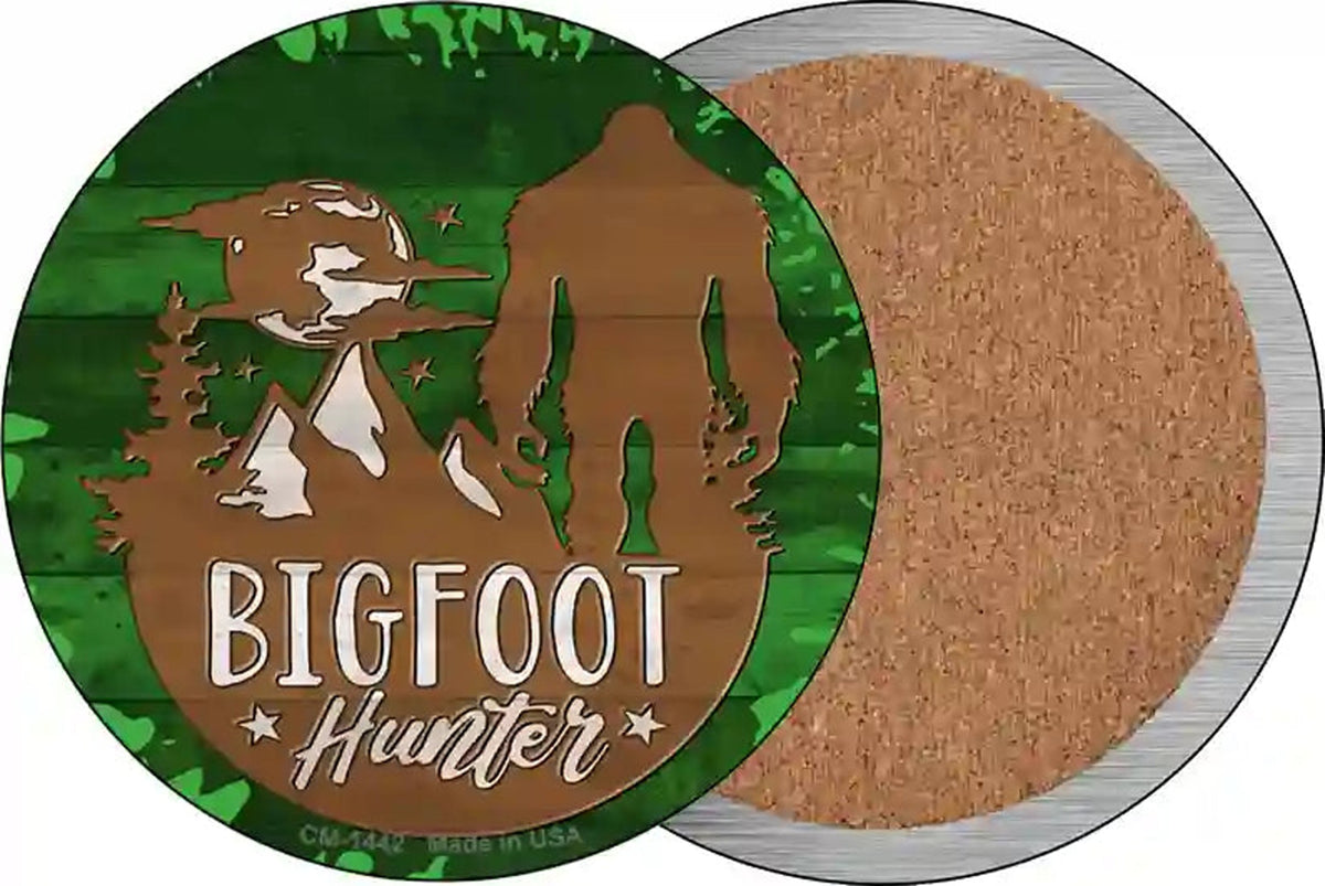Bigfoot Hunter Shilouette Novelty Circle Coaster Set of 4