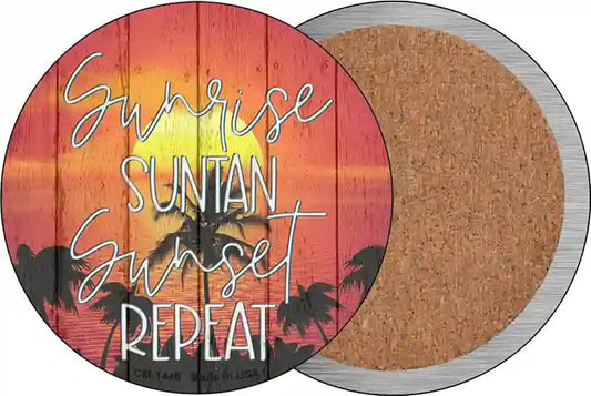 Sunrise Suntan Sunset Novelty Circle Coaster Set of 4