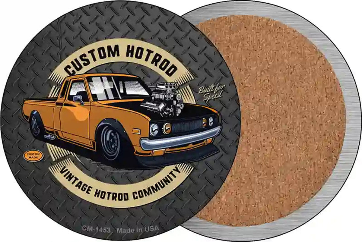 Custom Orange Hotrod Novelty Circle Coaster Set of 4