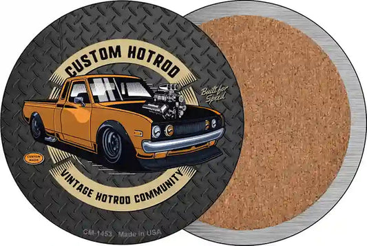 Custom Orange Hotrod Novelty Circle Coaster Set of 4