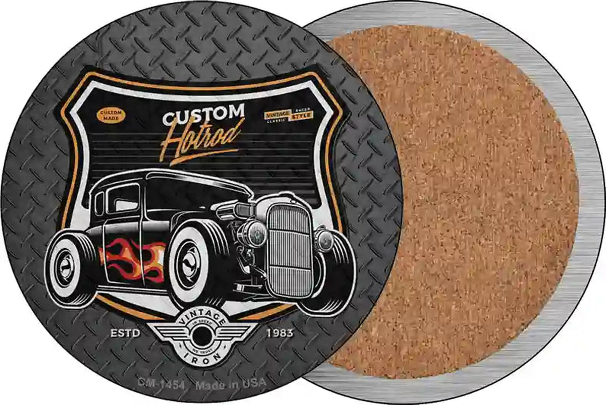 Custom Flame Hotrod Novelty Circle Coaster Set of 4