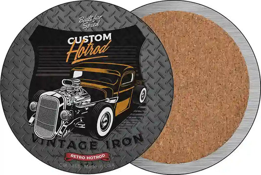 Custom Retro Hotrod Novelty Circle Coaster Set of 4