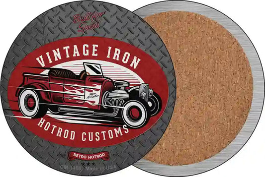 Vintage Iron Red Novelty Circle Coaster Set of 4
