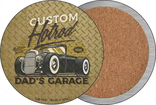 Dads Garage Custom Hotrod Novelty Circle Coaster Set of 4