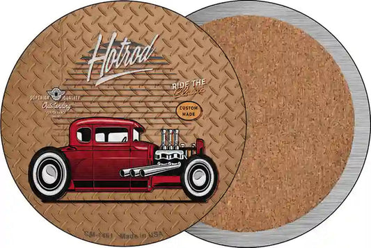 Ride The Classic Hotrod Novelty Circle Coaster Set of 4