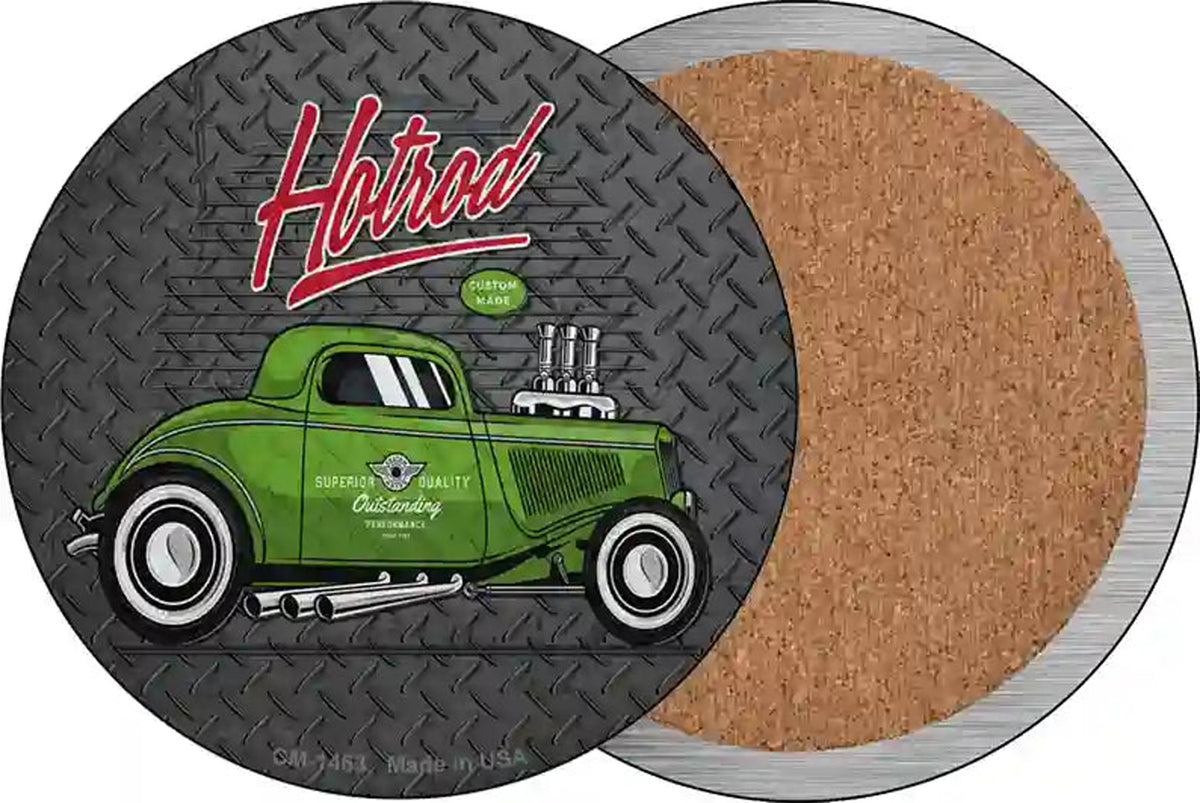 Green Hotrod Novelty Circle Coaster Set of 4