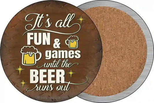 Beer Runs Out Novelty Circle Coaster Set of 4