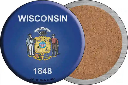 Wisconsin State Flag Novelty Circle Coaster Set of 4