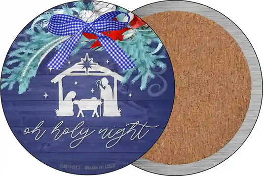 Oh Holy Night Manger Novelty Circle Coaster Set of 4