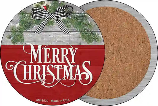 Merry Christmas Wreath Novelty Circle Coaster Set of 4