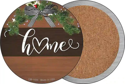 Home Bow Wreath Novelty Circle Coaster Set of 4