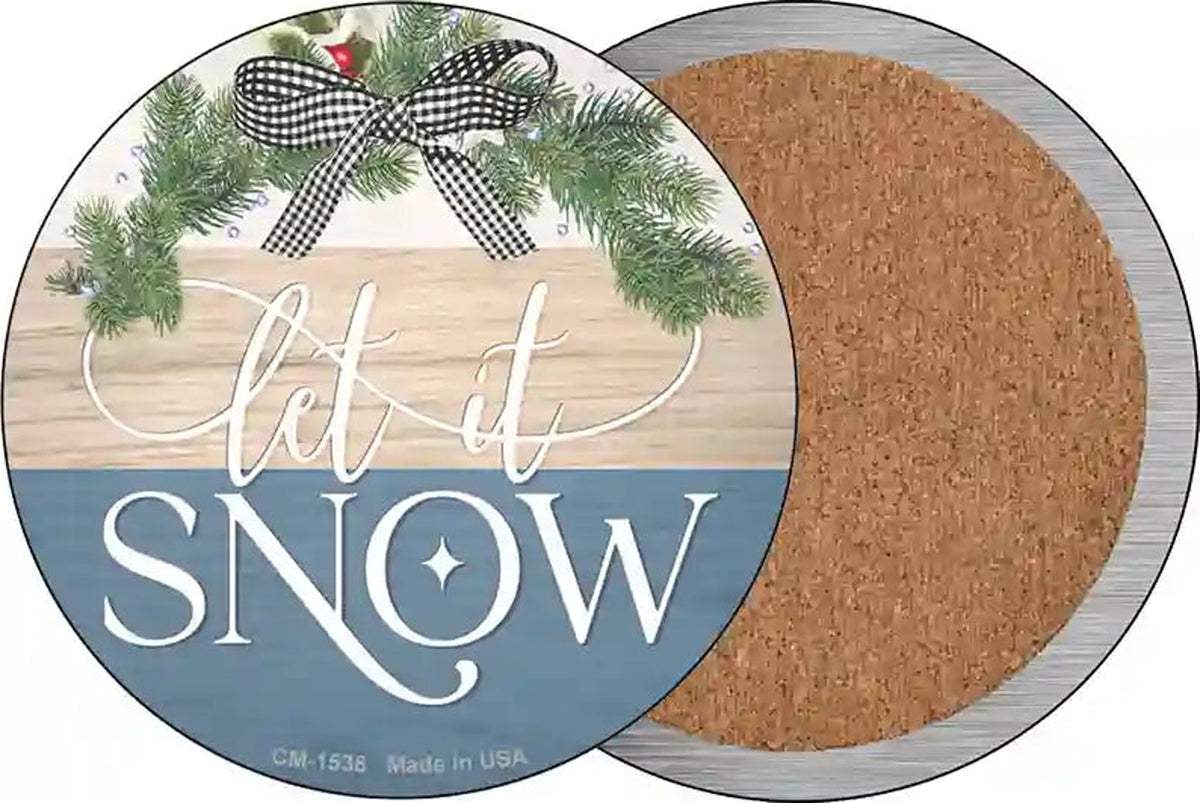 Let It Snow Bow Wreath Novelty Circle Coaster Set of 4