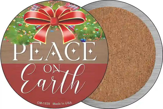 Peace On Earth Bow Wreath Novelty Circle Coaster Set of 4