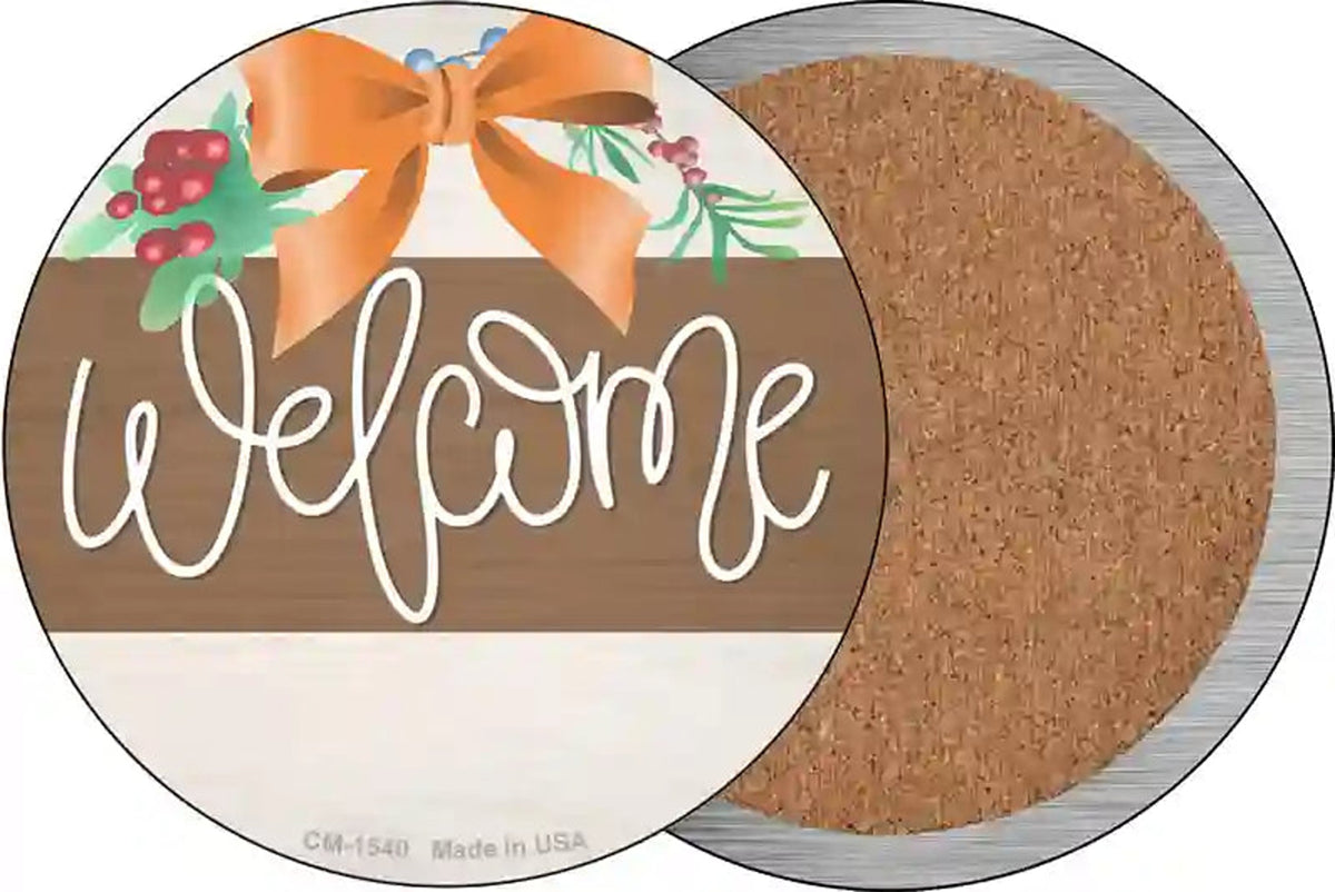 Welcome Bow Wreath Novelty Circle Coaster Set of 4