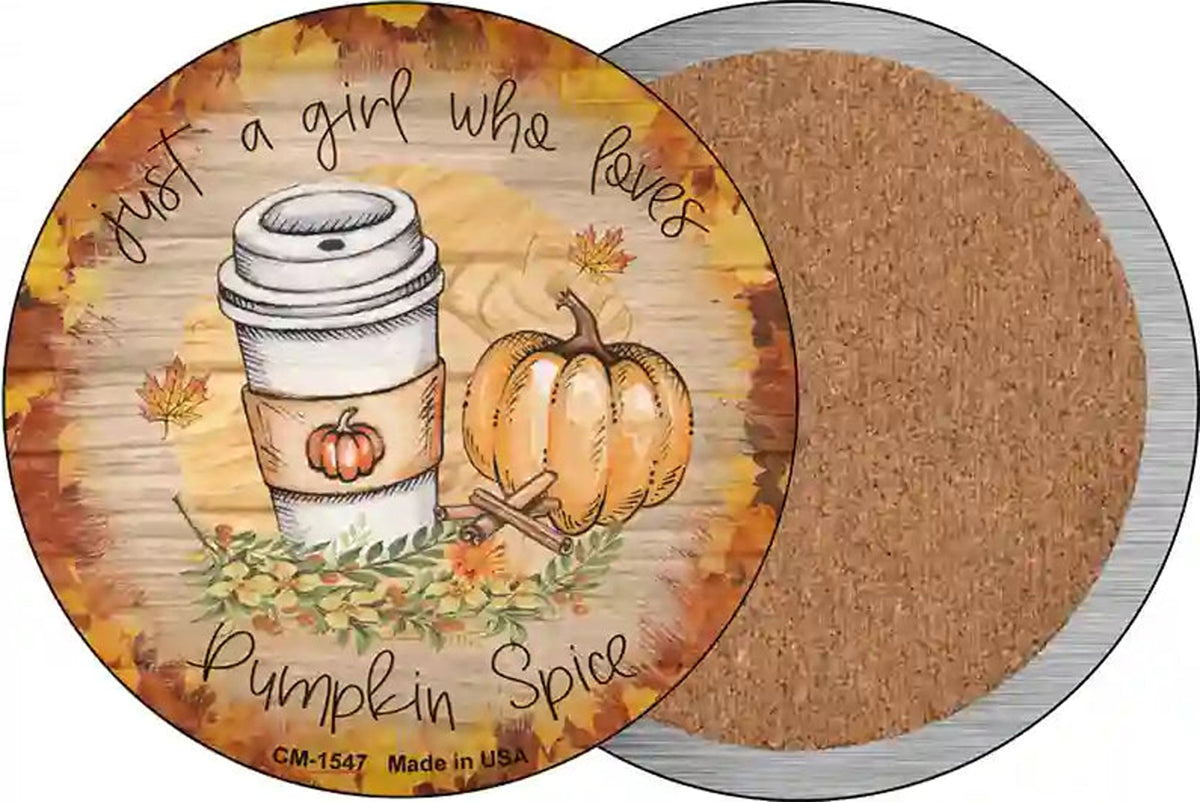 Pumpkin and Latte Novelty Circle Coaster Set of 4