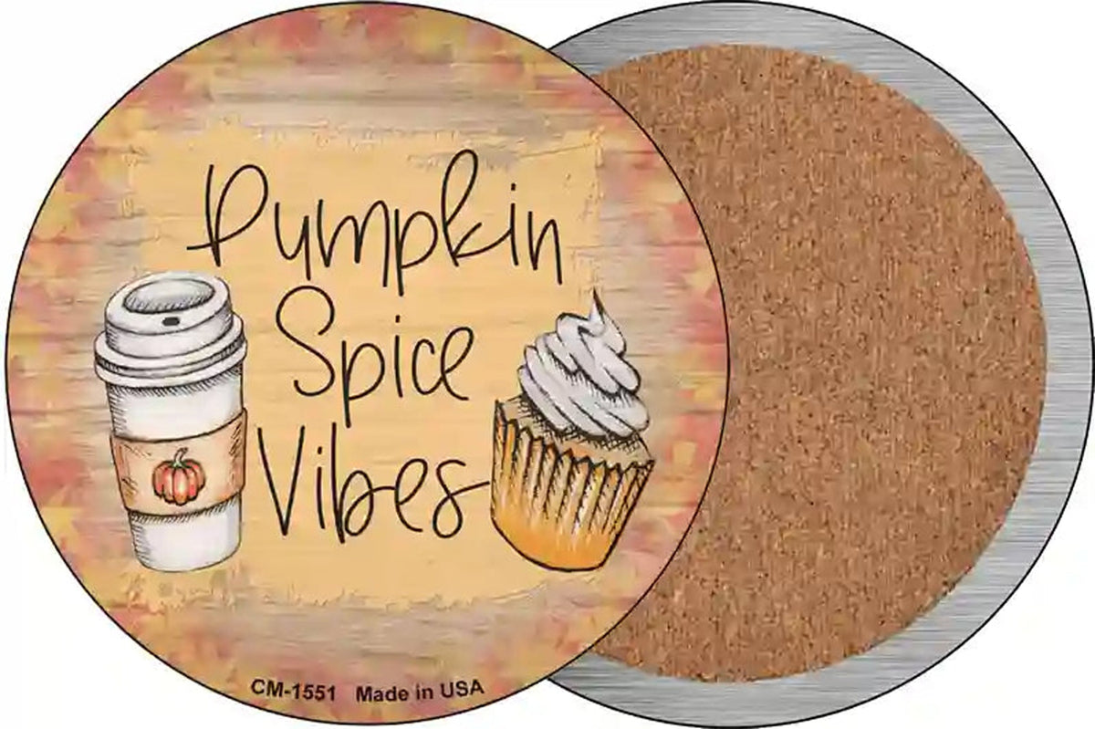 Pumpkin Spice Vibes Novelty Circle Coaster Set of 4