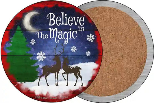 Believe in Magic Reindeer Novelty Circle Coaster Set of 4