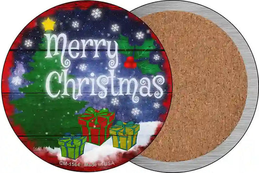 Merry Christmas with Presents Novelty Circle Coaster Set of 4