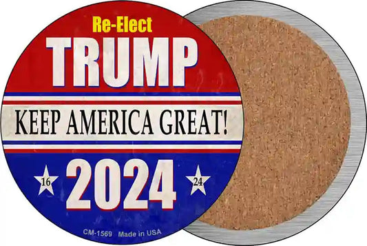 ReElect Trump 2024 Novelty Circle Coaster Set of 4