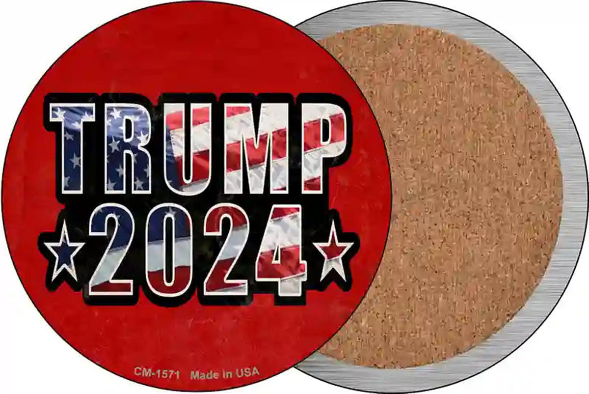 Trump 2024 American Flag Novelty Circle Coaster Set of 4