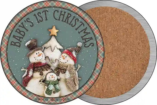 Babys First Christmas Snowmen Novelty Circle Coaster Set of 4