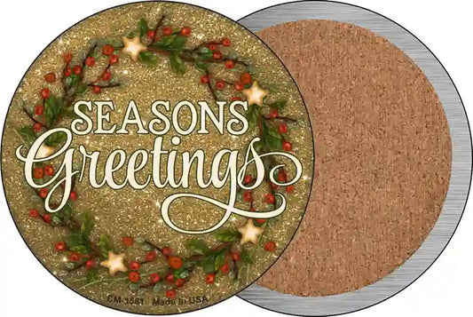 Seasons Greetings Glitter Novelty Circle Coaster Set of 4