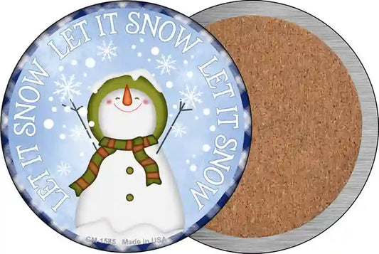 Let It Snow Snowman Novelty Circle Coaster Set of 4