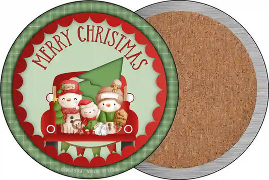 Merry Christmas Family Novelty Circle Coaster Set of 4