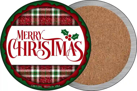 Merry Christmas Red and Green Novelty Circle Coaster Set of 4