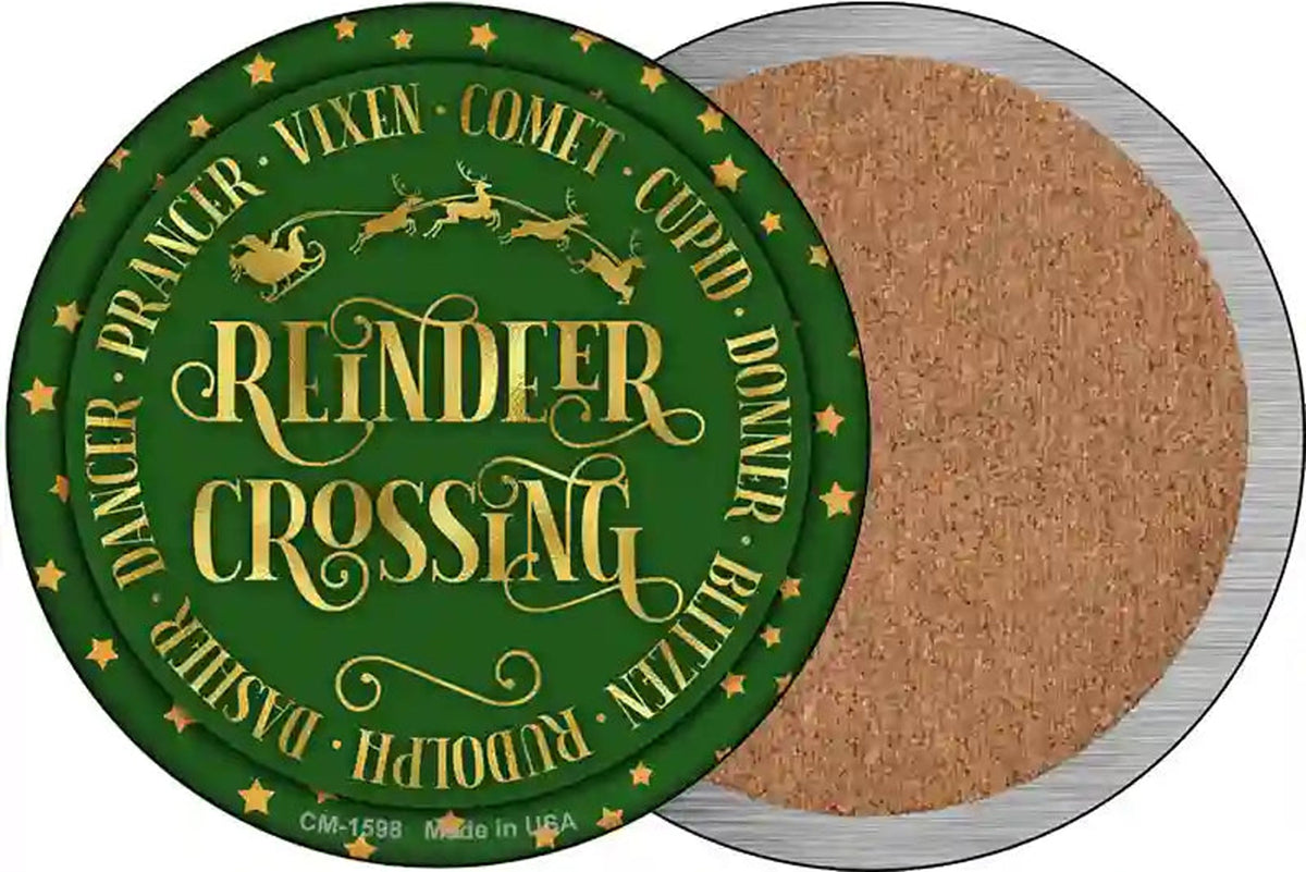 Reindeer Crossing Green Novelty Circle Coaster Set of 4