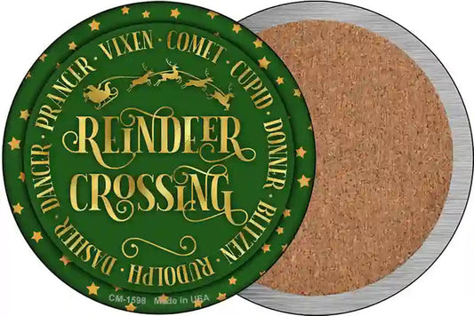 Reindeer Crossing Green Novelty Circle Coaster Set of 4