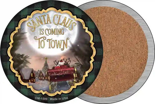Santa Claus Is Coming To Town Novelty Circle Coaster Set of 4