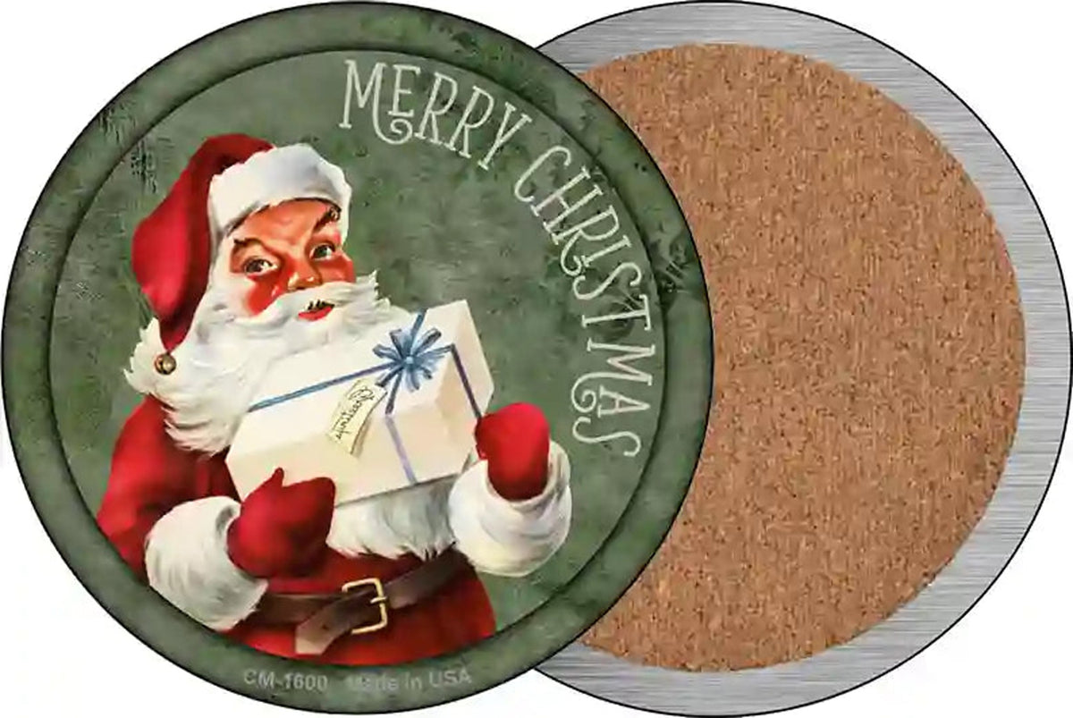Merry Christmas with Present Novelty Circle Coaster Set of 4
