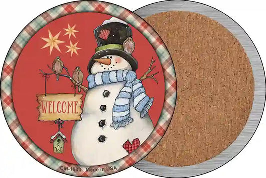 Welcome Snowman Novelty Circle Coaster Set of 4
