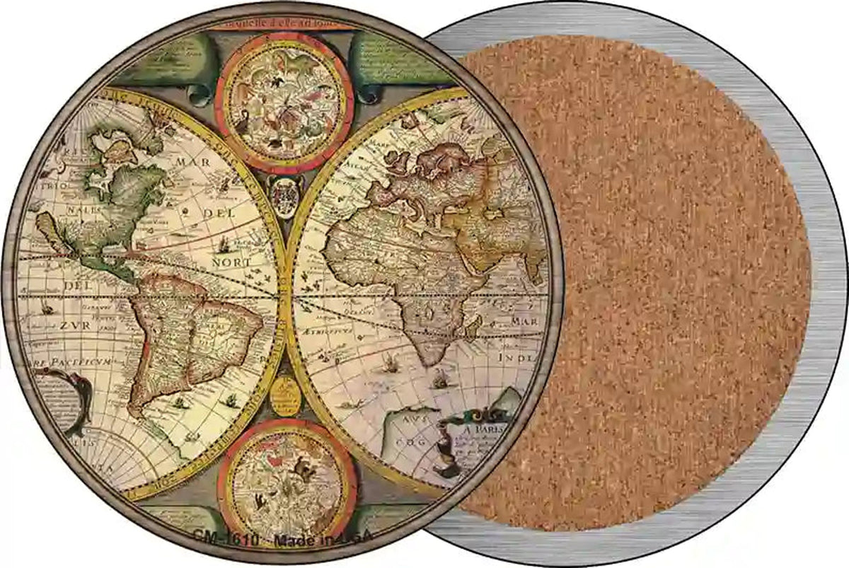 World Hemispheres Map Novelty Circle Coaster Set of 4