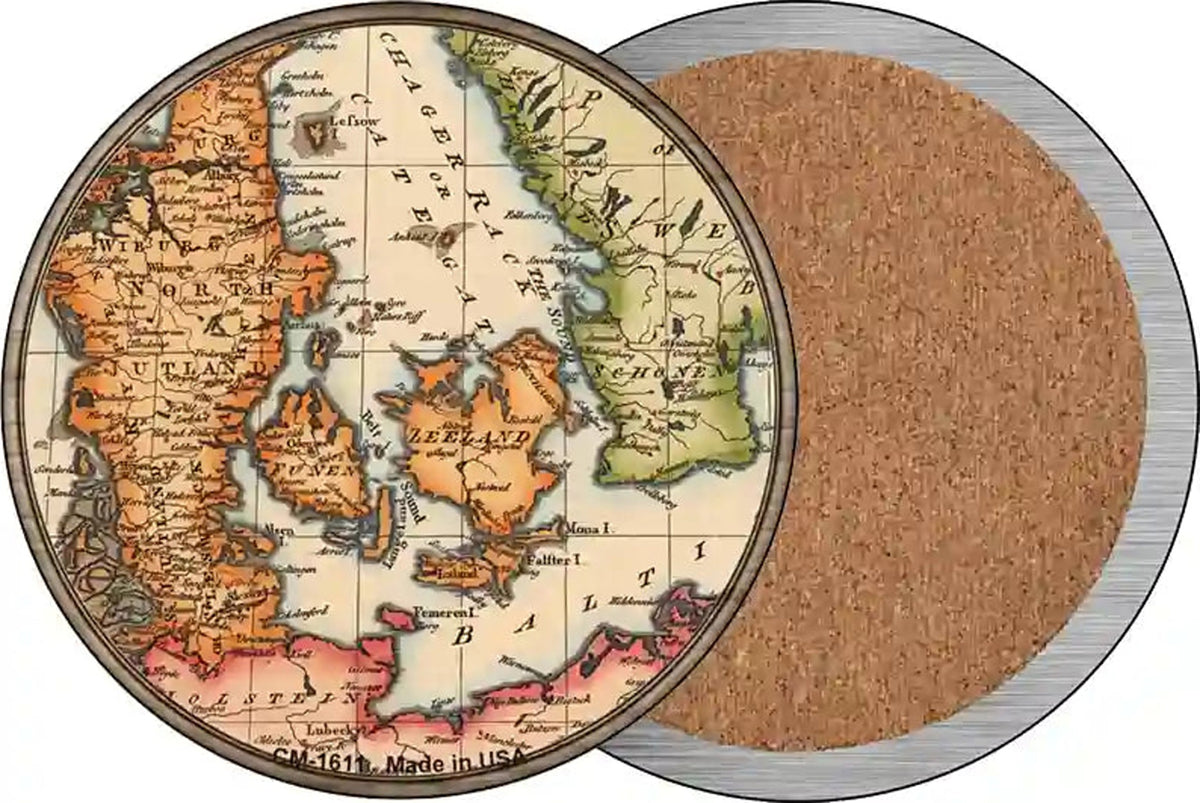 Denmark Map Novelty Circle Coaster Set of 4