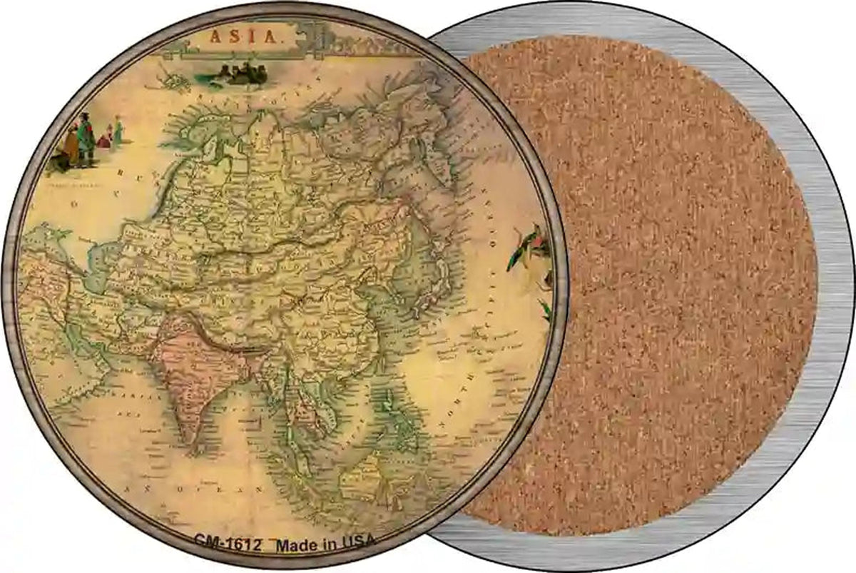 Asia Map Novelty Circle Coaster Set of 4