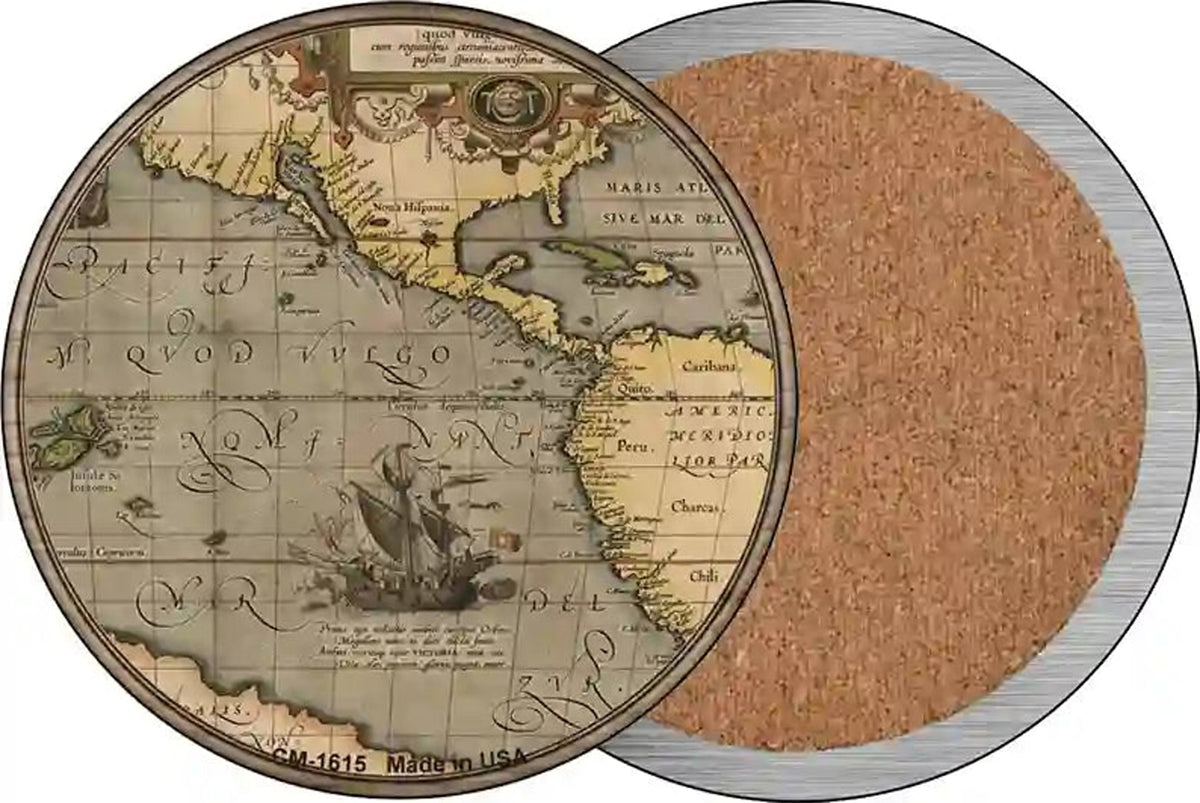Pacific Ocean Map Novelty Circle Coaster Set of 4