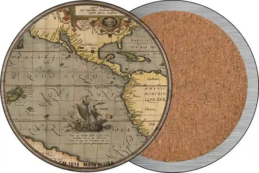 Pacific Ocean Map Novelty Circle Coaster Set of 4