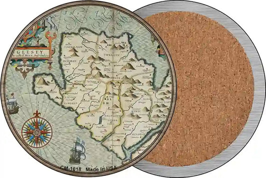 Isle of Anglesey Map Novelty Circle Coaster Set of 4