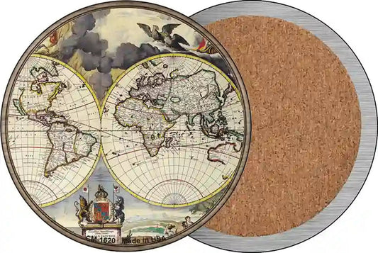 World Map Novelty Circle Coaster Set of 4