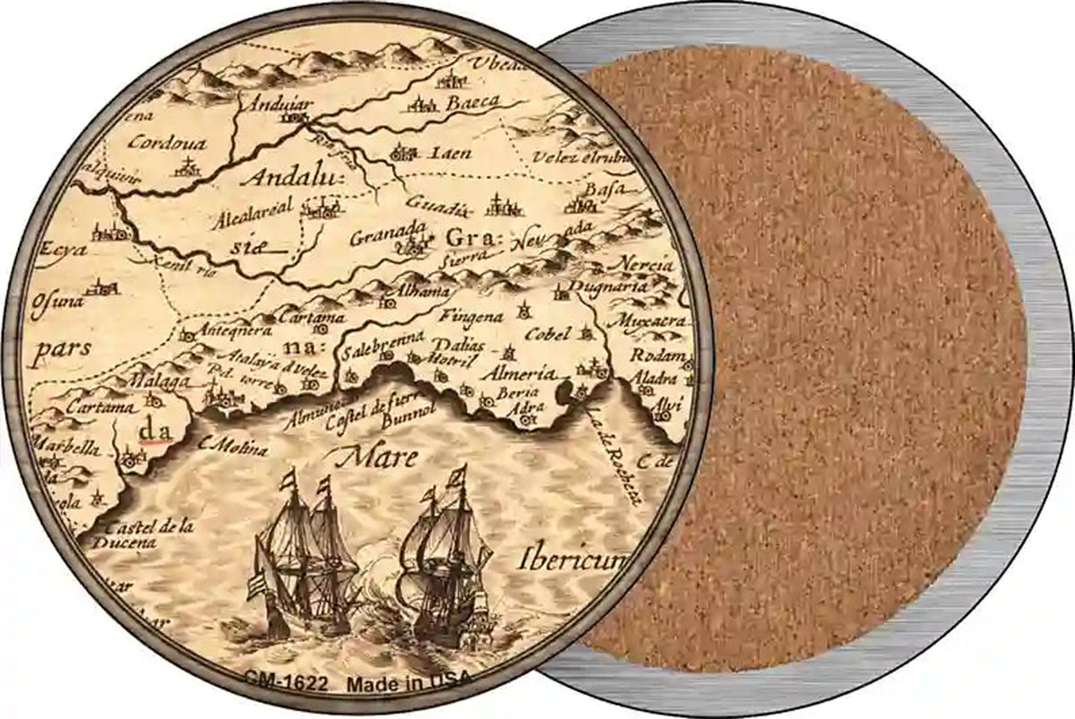 Southern Spain Map Novelty Circle Coaster Set of 4