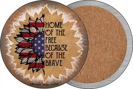 USA Flag Sunflower Home of the Free Novelty Circle Coaster Set of 4