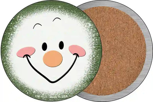 Dark Green Snowman Face Novelty Circle Coaster Set of 4