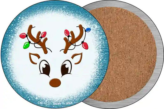Blue Reindeer Face Novelty Circle Coaster Set of 4