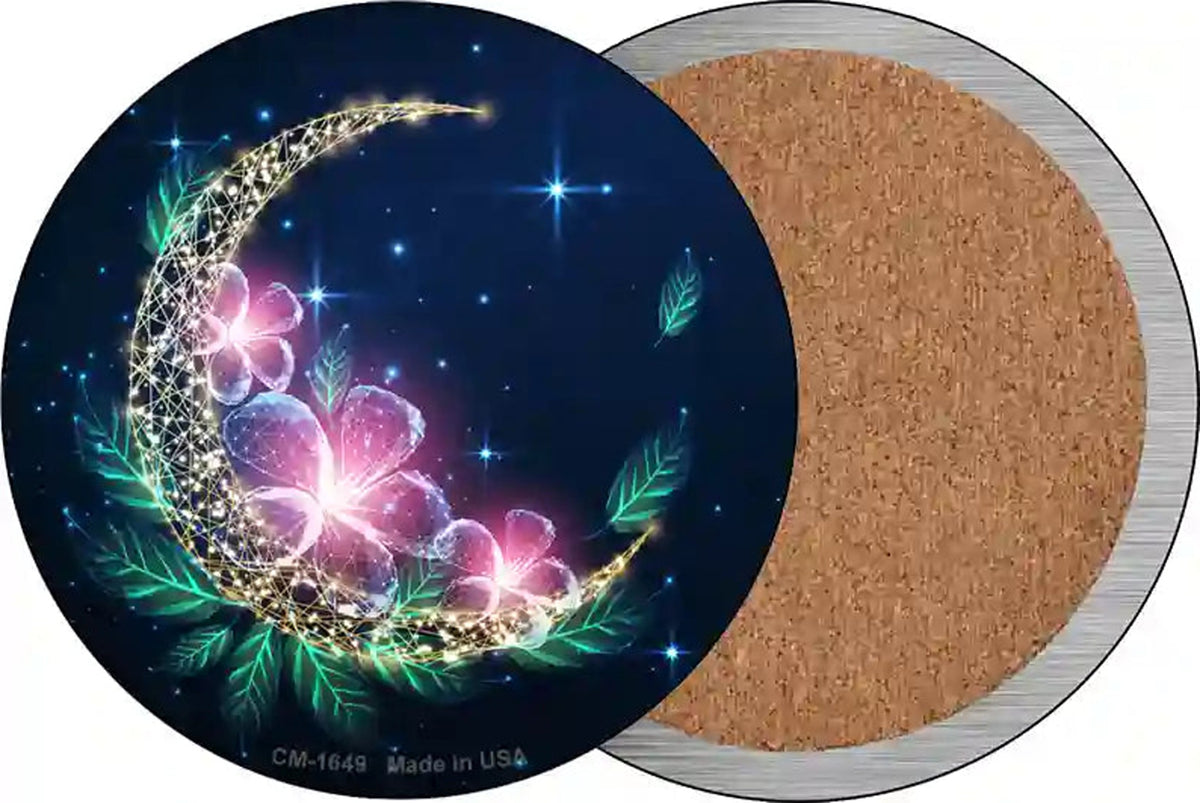 Moon and Flowers Novelty Circle Coaster Set of 4