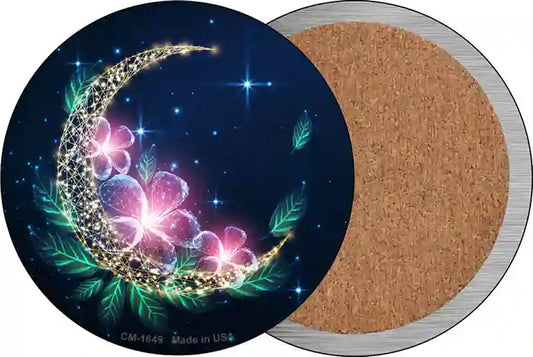 Moon and Flowers Novelty Circle Coaster Set of 4